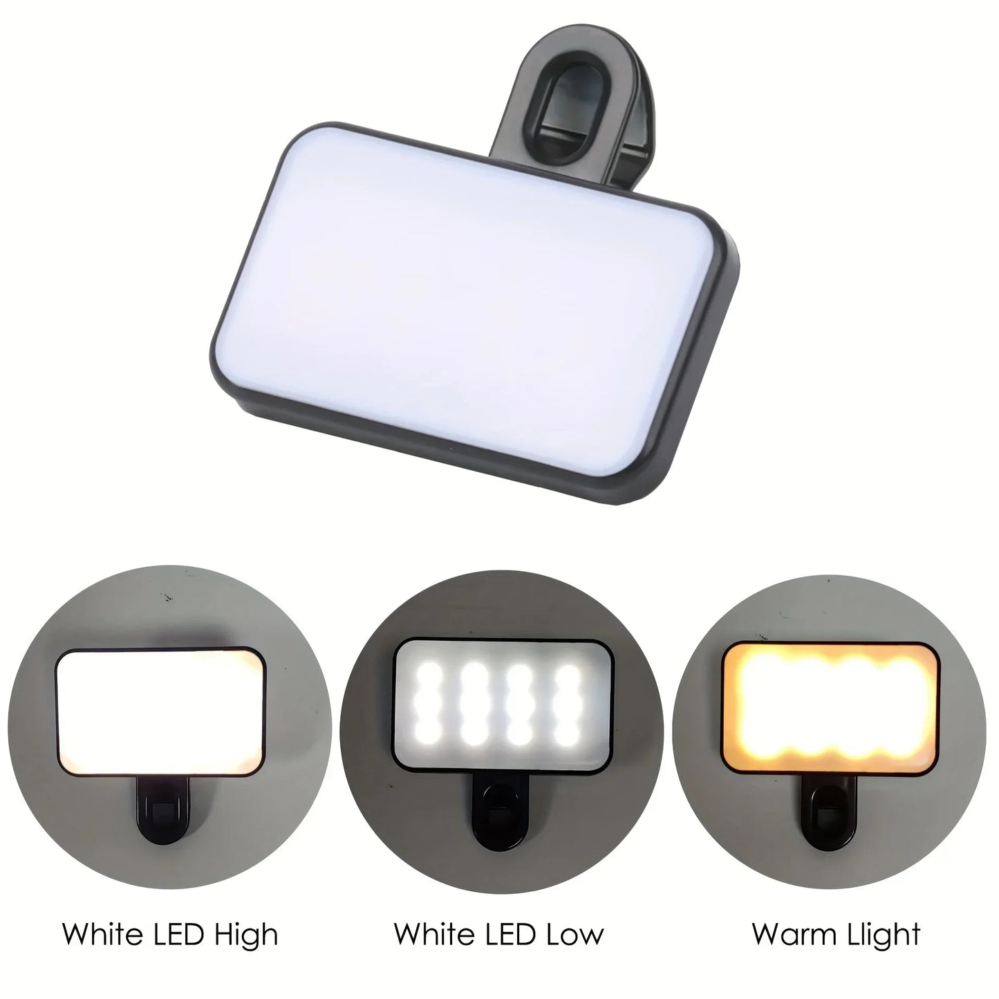 Mini lampe LED rechargeable pour selfies – 3 modes de couleur